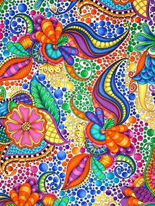 Funky Floral Fabric Cotton Colorful Funky Debi Payne Quilting Treasures Zentangl - Picture 1 of 5