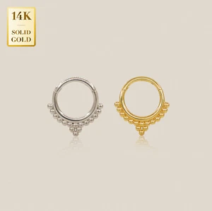 14K REAL Solid Gold Beaded Hoop Piercing Septum Nose Body Hoop Jewelry 18 Gauge - Picture 1 of 8