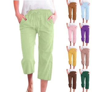 Women High Waisted Wide Leg Pants Drawstring Elastic Trousers With Pockets - Picture 1 of 51