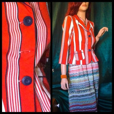 DIVERTIDO Blazer Rayas Naranja Blanco Circo Chaqueta Manga 3/4 Crop Stretch Diseñador Foto 1 de 4