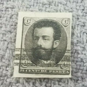 SPAGNA 1870 KING AMADEO 12 centesimi di Peseta NERO IMP.  - Foto 1 di 3