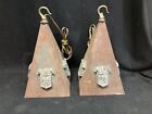 Amazing Pair (2) Vintage Pendant Lights Triangle/Pyramid Gothic Great Patina!