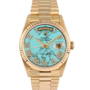 Rolex Day-Date 18238 Presidential 18k Gold 36mm Turquoise Marble Diamond Roman - Picture 1 of 9