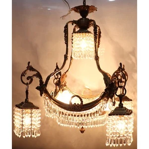 Crystal Beads French Chandelier Antique Replica - Picture 1 of 7