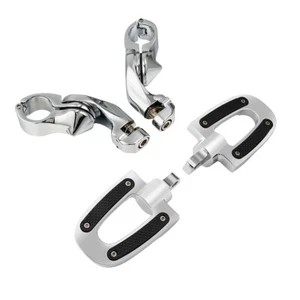 Short Highway Foot Pegs 1-1/4" Crash Bar Fit For Harley Touring Road King Glide - Picture 1 of 11