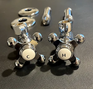 Cross Water Valves - Vintage Look - Polished Chrome - H & C Markings - 6pcs - Picture 1 of 7