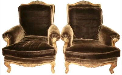 French Bergeres Chairs - Pair - 19th Century - New Mohair Upholstery - Image 1 of 4