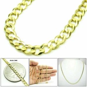 10K Yellow Gold 3MM Mens Womens Cuban Chain Necklace 16"-24" Inch - Picture 1 of 6