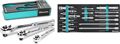 3-Piece Ratchet Set, 1/4", 3/8", 1/2" Drive Ratchet Handle, 22-Piece Drive Tool - Image 1 of 4