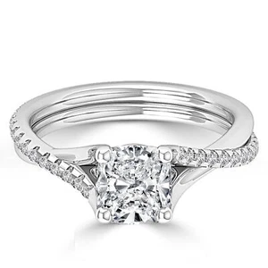 Anillo de compromiso de diamantes corte cojín de boda de 1 quilate H/VS2 oro blanco de 18 K - Imagen 1 de 2