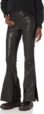 DOLLHOUSE 性感素食黑色皮革喇叭裤带侧开衩-青少年 1-2 码 — 第 1/3 张图片