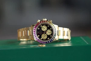 Rolex Daytona Yellow Gold Custom Rainbow Sapphire Bezel 40mm Black Dial - 116508 - Picture 1 of 6