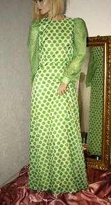 Wunderschönes langes Vintage KLEID Abendkleid weiß-hellgrün Punkte Streifen S - Bild 1 von 5