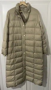 Lands’ End Women’s Beige Down-Feather Puffer Maxi Coat UK Size L Detach Hood - Picture 1 of 12