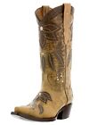 Womens Sand Leather Cowboy Boots Floral Embroidered Summer Western Snip Toe