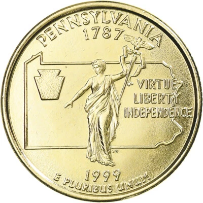 [#369476] Coin, United States, Pennsylvania, Quarter, 1999, U.S. Mint, Denver, g - Image 1 of 2