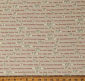 Cotton Christmas Song Holiday Music Twelve Days Fabric Print by the Yard D410.18 - Picture 1 of 1