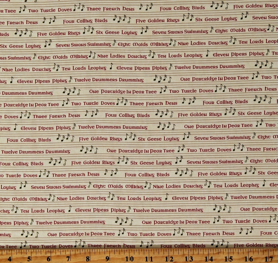 Cotton Christmas Song Holiday Music Twelve Days Fabric Print by the Yard D410.18 - Image 1 of 1