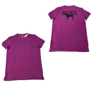 New PINK Victoria Secret Ladies Crew Neck Logo T-Shirt Purple XS Small Medium - Picture 1 of 9