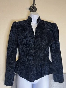 Blazer vintage Gunne Sax nero velluto blu glitter vintage con bottoni taglia 11 - Foto 1 di 14