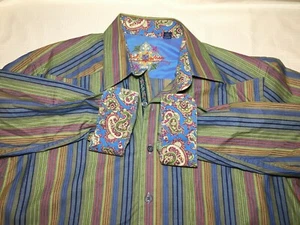 Robert Graham Striped Paisley Flip Cuff Size Medium Men’s Button Shirt - Picture 1 of 7