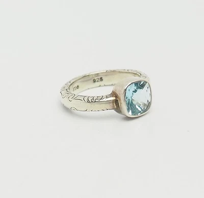 Argento D'Epoca Topazio Blu Decorativo Fedina Misura 6.75 By Janice Girardi - Immagine 1 di 4