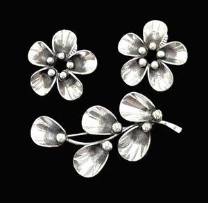 Danish Niels Erik From Sterling Modernist Flowers Demi Parure Set C. 1940/50s - Picture 1 of 8