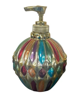 Vintage Allure Gold Rainbow Stripes Pump Soap Dispenser 1998 Glass - Image 1 of 4