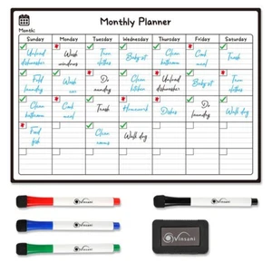 Vinsani Magnetic Monthly Planner Organiser Whiteboard With 4 Markers & Eraser UK - Picture 1 of 8