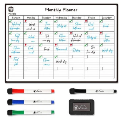 Vinsani Magnetic Monthly Planner Organiser Whiteboard With 4 Markers & Eraser UK - Image 1 of 4