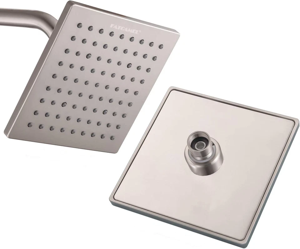Brushed Nickel 6-inch Square Rain Shower HEAD Stainless Steel Back and Brass