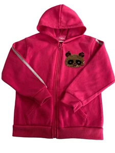 Girls Pink Jacket Size 6x Pink Hooded Fleece, Long Sleeve, Sequin Bear - Picture 1 of 8