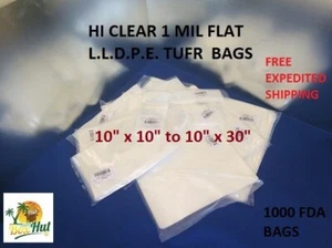 1000 10x10 to 10x24 Lay Flat Clear Open Top End Plastic Poly 1Mil Bags 1 Mil - Picture 1 of 1