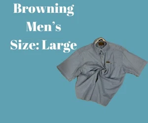 Browning Shirt Men's Large Button Down Blue Short Sleeve Outdoor Hiking Trendy - Picture 1 of 7