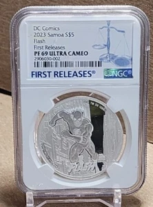 2023 SAMOA $5 DC COMICS JUSTICE LEAGUE FLASH NGC PF69 UC FR SILVER COIN not nuie - Picture 1 of 12