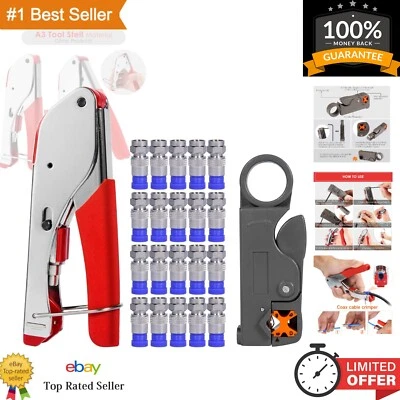 Kit de herramientas de reparación de cables coaxiales compactos - Incluye crimpadora RG6 y 20 conectores tipo F Foto 1 de 4