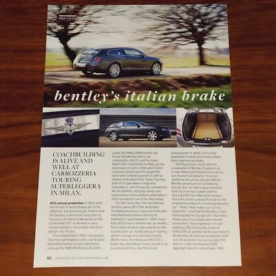 BENTLEY CONTINENTAL FLYING STAR MAGAZINE ARTICLE CARROZZERIA TOURING SUPERLEGGE - Image 1 of 4
