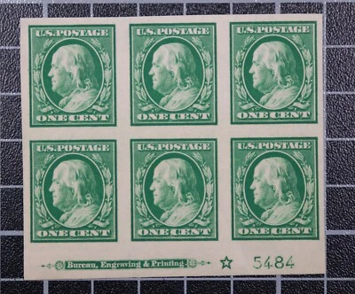 Scott 383 1 Cent Franklin OG MH Plate Block Left # 5484 SCV - $50.00 - Image 1 of 2