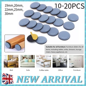10-20XRound Furniture Gliders Self Adhesive Teflon Sliders Floor Mover Pads Grey - Picture 1 of 23