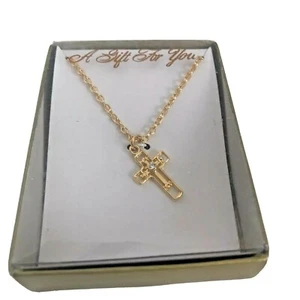 1” Cross Necklace Cutout Style GOLDTONE Chain Link Fashion Jewelry Gift J6752/57 - Picture 1 of 7