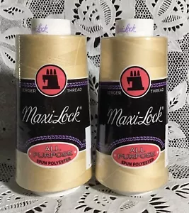 NEW 2 Beige maxi-lock 3000Yd spools 100% polyester overlock sewing thread TEX 27 - Picture 1 of 3
