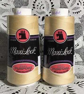 NEW 2 Beige maxi-lock 3000Yd spools 100% polyester overlock sewing thread TEX 27 - Image 1 of 3