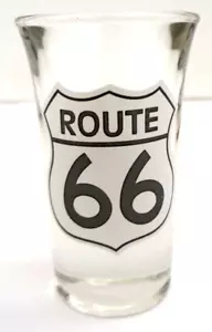 ROUTE 66 ROADWAY SIGN SHOT GLASS VINTAGE USA STATE ROAD TRAVEL SOUVENIR LIBBEY - Picture 1 of 5