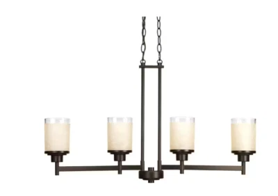 Progress Alexa 4-Light Chandelier, Antique Bronze, Etched Umber Linen Glass - Image 1 of 4