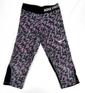 Nike Pro Youth Compression Training 3/4 Pants Dri Fit  Medium Pink Gray Black - Picture 1 of 11