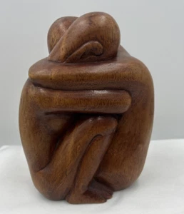 MCM Carved Wood Nude Couple or Monkeys Hugging Comfort Sculpture Figure 6” Decor - Picture 1 of 7
