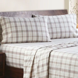 Flannel Cotton Classic Farmhouse Plaid Deep Pocket Bed Sheet Set - Picture 1 of 50