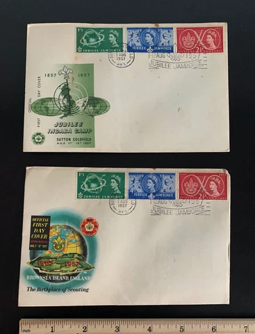Lot of 2 1957 UK Scouts Jubilee Jamboree Unopened First Day Covers - Brownsea + Cover