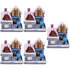 5 PCS Christmas Glowing House Resin Holiday Houses Xmas Lighted Cottage