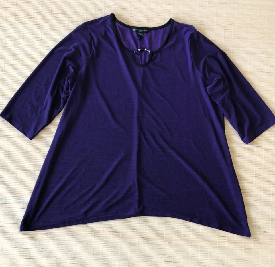 Blusa para mujer Suzie in the City púrpura oscuro negra con cuentas ojo de cerradura manga 3/4 2X Foto 1 de 4